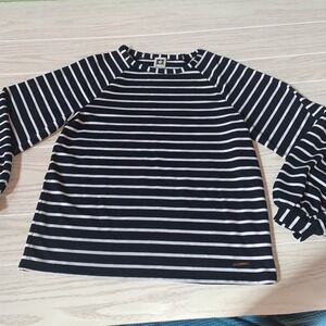 Anne Klein Womens Small Black‎ And White Striped Long Sleeve Shirt